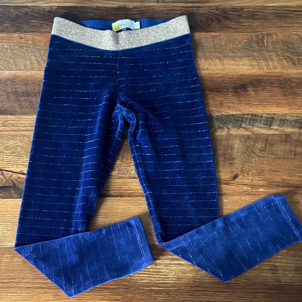 Mini Boden Blue Leggings with Sparkling Gold Waistband and stripes size 6-7Y